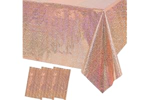 MOMAHUA Rosa Guld Holografisk Lasereffekt Aluminiumduk - Förpackning med 3-137 x 274 cm - Glänsande Bordsduk för Födelsedagsf