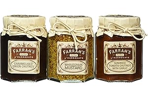 Farrah's of Harrogate - Trio Pack - Caramelised Onion Chutney (110g) , Farmhouse Pickle (100g) & Sundried Tomato Chutney with Garlic (90g)