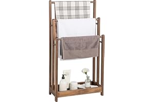 LIFEZEAL Toallero de Pie, Toallero de Ducha de Madera, Toallero de Baño de Pie con 3 Toalleros y Estante, Toallero de Pie con 3 Brazos para Baño (Marrón)