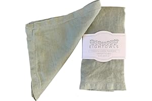 EIGHT OWLS Hemstitched Linen Napkins – 50 cm x 50 cm - Stonewashed Pure Linen Cloth Napkins with Mitered Corners – Set of 4 (Soft Sage Green)