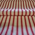 Red & Cream 100% Cotton Dyed Ticking Stripe Fabric (Per Metre)
