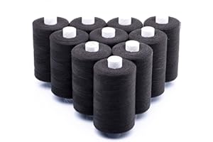 PRETEX Sewing Thread Black – 10 Pieces, Each 1000 m, Oeko-Tex Tested Quality – 100% Polyester, Quality Yarn