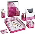 Blu Monaco Pink Office Supplies Hot Pink Desk Accessories for Women Office - 6 Piece Cute Pink Desk Organizer Set
