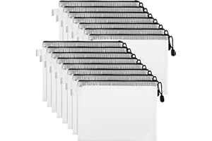 Belle Vous Duża plastikowa saszetka na dokumenty, zamykana na zamek błyskawiczny, przezroczysta (15 szt.) – folder A4, organizer, wodoszczelna teczka na dokumenty podróżne