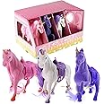 Set Of 3 Large Flocked Magic Unicorn Play Figures in Stable Play Set Toy
