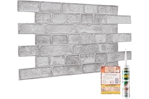 NOVECRAFTO 3D Wall Panels with Adhesive Included - 37.79 x 18.89 in (96x48cm) -4 Sheets Covering 19.84 sqft (1.84 sqm) - Kitchen Office Living Room Cladding Panels - Grey Faux Brick Effect Wall Panels Pattern
