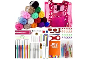 SusggO 95 Piezas Kit Crochet Principiantes Completo Crochet Set Amigurumi – 15 Ovillos Algodon de Leche Accesorios Agujas Crochet Manual y Bolso - Kit Ganchillo Completo - Crochet Kit DIY