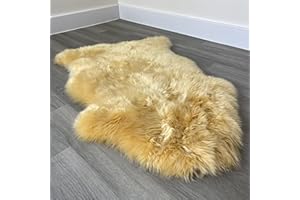 SHEEPSKIN WORLD Arthur Cameron - Genuine Double-Fleece Sheepskin Rug with a Natural Suede Backing - Non-Allergenic, Extra Thick & Dense Wool with a Soft, Fluffy Texture