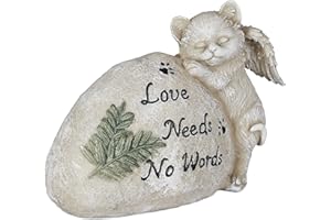 Relaxdays Placa Conmemorativa Gatos, Figura Decorativa Jardín, Piedra Tumba Inscripción, Resistente a Intemperie, Crema