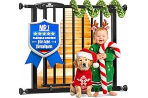 KIDIZ Treppenschutzgitter ohne Bohren | Verstellbare Breite: 88-94 cm, 75 cm hoch, Türschutzgitter und Absperrgitter für Kinder und Hunde, Beidseitige Einhand Öffnung, 90° Open-Stop System, Schwarz