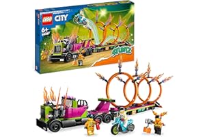 LEGO 60357 City Stuntz Le Défi de Cascade : Les Cercles de Feu, Jouet Moto de Cascadeur avec Camion et Minifigurines, Cadeau pour Enfants 6 Ans, Set 2023