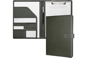 Mymazn Carpeta Portadocumentos A4 Carpeta con Pinza,Portafolios A4 de Piel, Protège-document Pour Bloc-notes Standard de Format Avec Poche Intérieure(Verde Oliva)