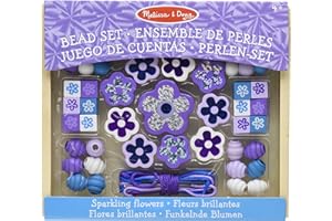 Melissa & Doug Perles en bois fleurs, Kit fabrication de bijoux, colliers, bracelet, Loisirs creatifs pour enfants, Bracelets d'amitié pour filles et garçons, Cadeaux pour enfants de 4, 5, 6 ans