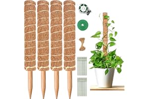 ZAKAZAKA Pflanzstab Kokos, 4 Stück 40 cm Monstera Rankhilfe Rankstab Moosstab Pflanzenstab, Kokosstab für Kletterpflanzen Pflanzenstütze, Haus Garten Pflanzen Unterstützung aus Kokosfaser (40cm)
