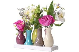 ‎JINFA Jinfa kleine Vasen Set - 7 mini Vasen aus Keramik- kleine Blumenvasen bunt für Tischdeko Fensterbank - Moderne Deko