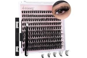 LVMIXWIG Lashes Extension Set Wimpern Extensions Wimpernverlängerung Set Thick Lash Clusters 200Pcs Fluffy Individuelle Wimpern Extensions Kit Lash Bond und Seal (80D)