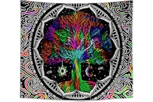 Roninkier Arazzo da parete luce-Nera - Blacklight foresta Arazzo albero della vita mandala da parete sole luna tapiz per parete telo etnico decorazioni per camera da letto,150X100CM