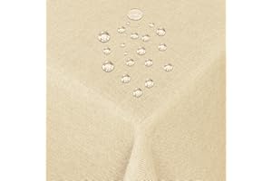 ‎MODERNO Tischdecke Stoff Damast Leinen-Optik Jacquard mit Fleckschutz eckig 100x100 cm Beige