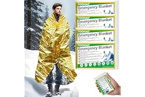 TOOHAO Couverture de Survie Reutilisable 4 Pièces, pour Randonnée Survie Premiers Secours Marathons Voiture, Robuste Indéchirable Imperméable - Or Argent