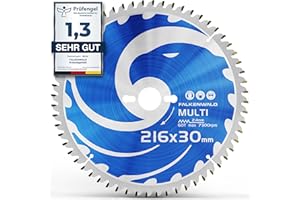 FALKENWALD - Hoja de Sierra Circular 216 x 30 mm - Ideal para Madera - Metal y Aluminio - Disco de Corte compatible con Sierra Tronzadora y Sierra Circular de Bosch & Makita