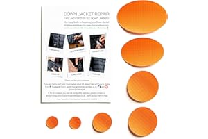 DJR Down Jacket Repair Patches: Easy to Use, Pre-Cut, Self-Adhesive, Soft, Waterproof, Tear-Resistant Rip-Stop Nylon Fabric Patches to Fix Holes in Clothing, Down Jackets, Outdoor Gear - Orange