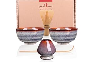 Goodwei Matcha Kit DUO con scopa per matcha, due ciotole per matcha e supporto per frusta in ceramica | Matcha Set regalo per due (Uji)