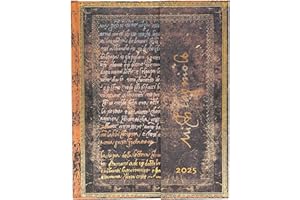 PAPERBLANKS Michelangelo, Handwriting (Embellished Manuscripts Collection) Ultra 12-month Horizontal Hardback Dayplanner 2025 (Wrap Closure): tydzień na dwóch stronach, zamykany na magnes, papier 100 gsm