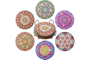 SMYJDMM 6 STK Diamond Painting Untersetzer Mit Halter, Mandala Diamond Art Painting, Glasuntersetzer Erwachsene Diamond Painting Untersetzer Set DIY Mandala Untersetzer Zum Basteln