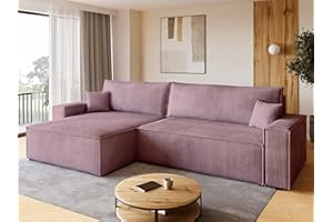 ‎BROMARKT BROMARKT Sofa mit Schlaffunktion Couch L Cordstoff Sofa Bettkasten Schlafsofa für Wohnzimmer Ecksofa freistehend Adi XL Relaxsofa 3 sitzer 272x143x85 cm Rosa