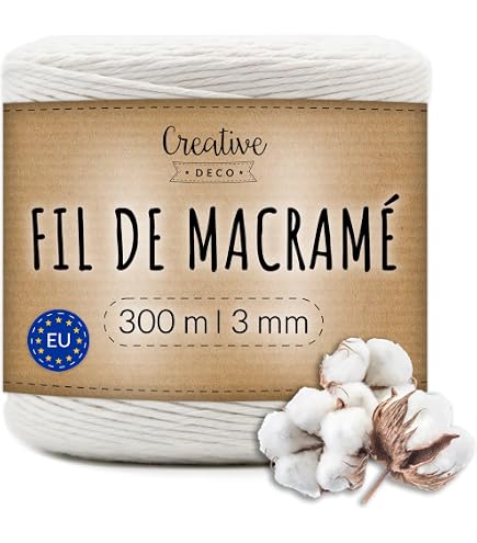 Creative Deco Corde Macramé Coton Blanc 3mm X 300m - Ficelle Naturelle 15 Plis Pour DIY, Emballage & Jardin