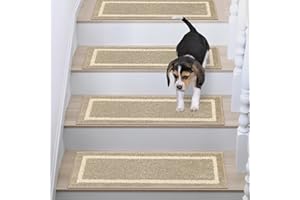 COSY HOMEER Alfombrillas para escalones interiores 70 x 22 cm (4 unidades), antideslizantes, para niños, ancianos y perros, lavables a máquina, 100 % poliéster, respaldo TPE, color beige