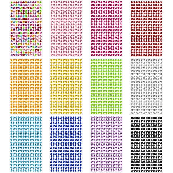 Glitzersteine Selbstklebend – 14 Farben, 3 Größen (3/4/6 Mm), 2408 Stück, Für Basteln, Nägel, Deko