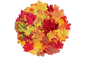 XULIN 300 Pcs Autumn Leaves,Artificial Autumn Maple Leaves - Mixed 6 Fall Colored Leaf Autumn Table Scatters for Weddings, Autumn Parties,Art Scrapbooking,Thanksgiving Day Halloween Autumn Decorations