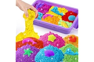 sikmcle Play Sand mit Sensory Bin - Juguete para niños, 8 lb de 7 colores a granel Magic Sand con caja de arena para niños pequeños, kit de arena Sensory para niños y niñas de 3 a 8 años (morado)