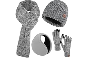 Aneco Winter Beanie Mütze Set für Herren 4 Stück Strickhandschuh Schal Beanie Mütze Ohrenschützer Set für Männer Frauen