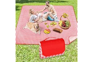 Anyiner Picnic Blanket, Waterproof Extra Large Beach Blanket Camping Blanket, Sandproof Machine Washable With Carrying Handle for Outdoor Camping Beach Family Picnic, 200x200cm, Red Plaid