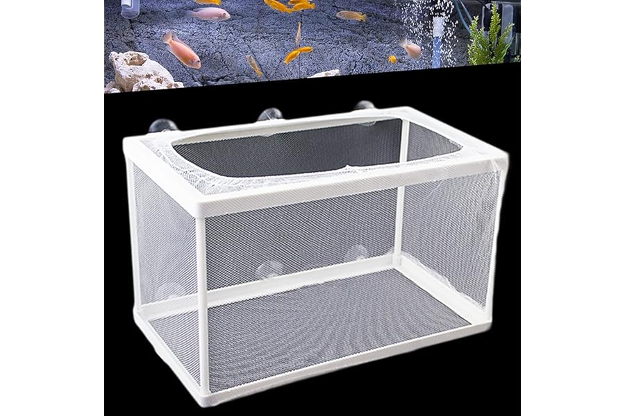 1Pcs Fish Breeding Box Aquarium with Suction Cups, Small Fry Hatchery Net Fish Nursery Isolation Box, Incubator Boxes for Baby Fishes Guppy Shrimp(26 * 15 * 15cm) (Large)
