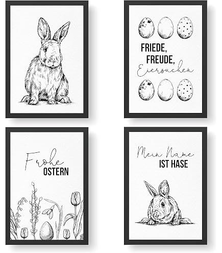 A4 Kunstdruck 'Hase Mit Blumenkranz' – Matt, 230 G/m², Ohne Rahmen, Rosa-pink Design