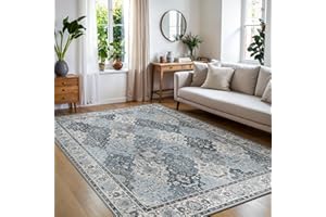 BEIMO Tapis Vintage Rectangulaire Lavable 200x290 cm, Bleu Losange, Antidérapant, Durable et Non-Fussel, Pour Salon, Chambre, Bureau à Domicile