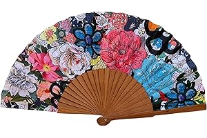 Tusitala Barcelona Ventaglio in Legno e Cotone Pink Lady - 100% Artigianale e Spagnolo - Include Custodia in Iuta Naturale - Accessorio di Moda Fatto a Mano - Misura 23 cm.