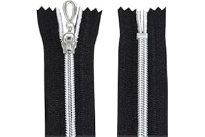AERZETIX - C64066 - Lot de 2 Fermetures éclair à glissière Spirale N°5 20 cm Non séparable autobloquant - Maille en Nylon argentée - Tirette Curseur en métal - Couleur Noir - mercerie