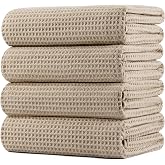 Polyte Waffle Microfiber Bath Towel Quick Dry 430 gsm 30x60 in | 4 Pack, Oversized, Lint Free, Body Towel, 85% Polyester/15%