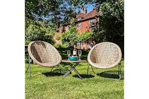 Dawsons Living Faux Rattan Bistro Set - Choice of Colours - Conservatory Garden Patio and Decking Furniture Chairs and Glass Top Table Set (Natural Clay)