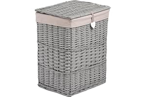 GREEN LEAVES Premium Grey Paint Wicker Laundry Basket Cotton Lining With Lid Bathroom Storage (Grey, Large)