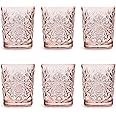 Libbey Drinking Glass Hobstar Coral Pink - 355 ml / 35.5 cl - 6 Pieces - Vintage Design - Dishwasher Safe