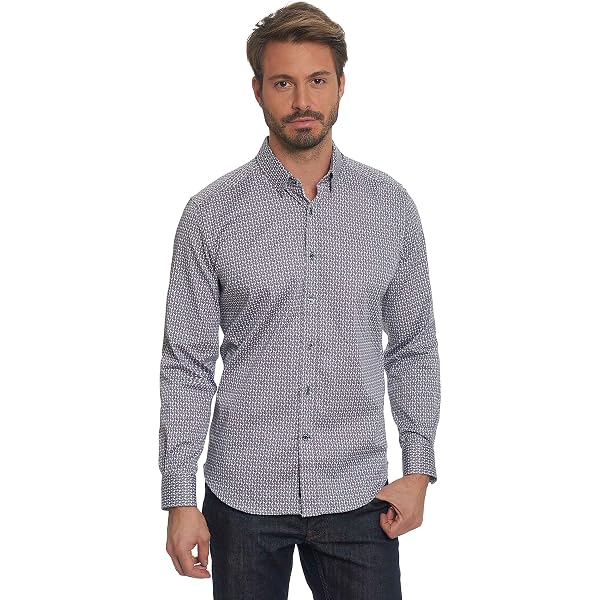 Robert Graham Men's Short Sleeve Button-Down Shirt – Houndstooth Print, Linen-Cotton Blend, Relaxed Fit - View #9