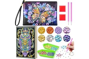 Enbagold Diamond Painting Kit Completo, Pittura Diamante Borsa e Taccuino A5, Diamond Painting Bambina, Regalo Bambina 6 7 8 9 10 11 12 Anni, Giochi Bambina 6-12 Anni Femmina -Farfalla Viola + Gufo