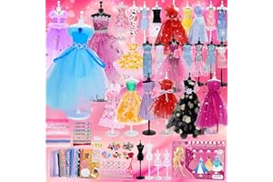 MestectPET 600+ Stücke Modedesign Mädchen Bastelset, DIY Kunst und Bastelset Kleidung Nähsets Kinder Lernspielzeug Kreativität Geburtstag Geschenke für 6-12 Jahre mit 4 Mannequins 30 Stoff