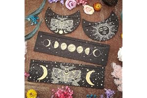 Queekay Soporte de Carta Tarot de Madera 4 Soportes de Altar de Carta de Tarot de Fase Lunar con Patrón de Polilla Solar Exposición Forma de Rectángulo Luna Herramienta de Adivinación Bruja Oráculo
