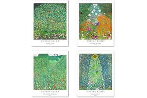 Berkin Arts Peinture de Modèle d'art Décoratif en 4 Pièces, Décoration Murale d'image de Motif de Fleurs Sans Cadre, taille du papier d'art: 20x25 cm,HD Premium Cadeau Pour Bureau Gustav Klimt Fotos